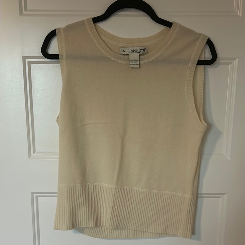 A. Giannetti Cream Fitted Ribbed Tank Top